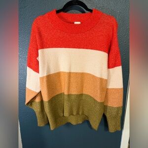 Red and Cream Cowl Neck Sweater | medium